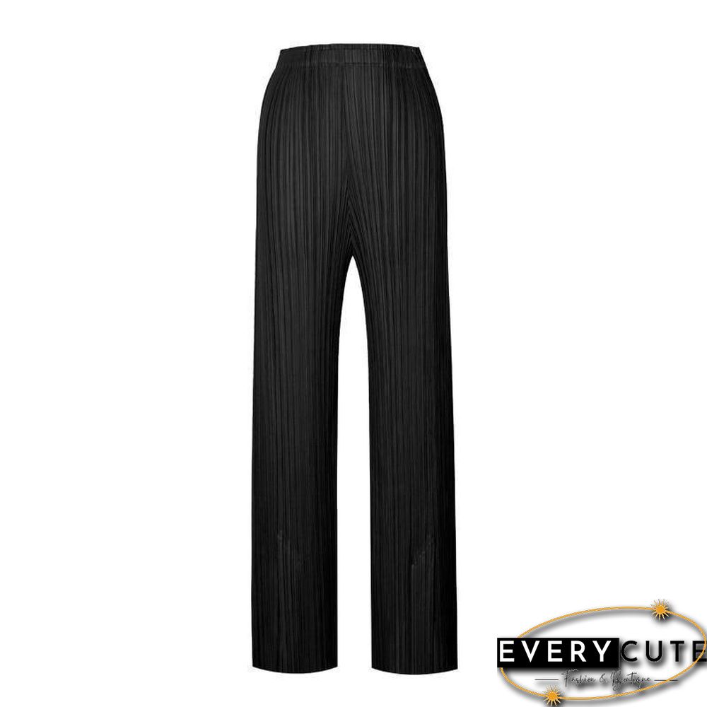 summer autumn casual split aesthetic black pants women's simple loose stretch pleated trousers straight trousers