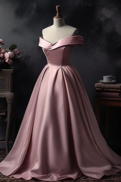 Lisliy Prom Dress A-Line Off-the-shoulder Pink Sleeveless Strapless Long 