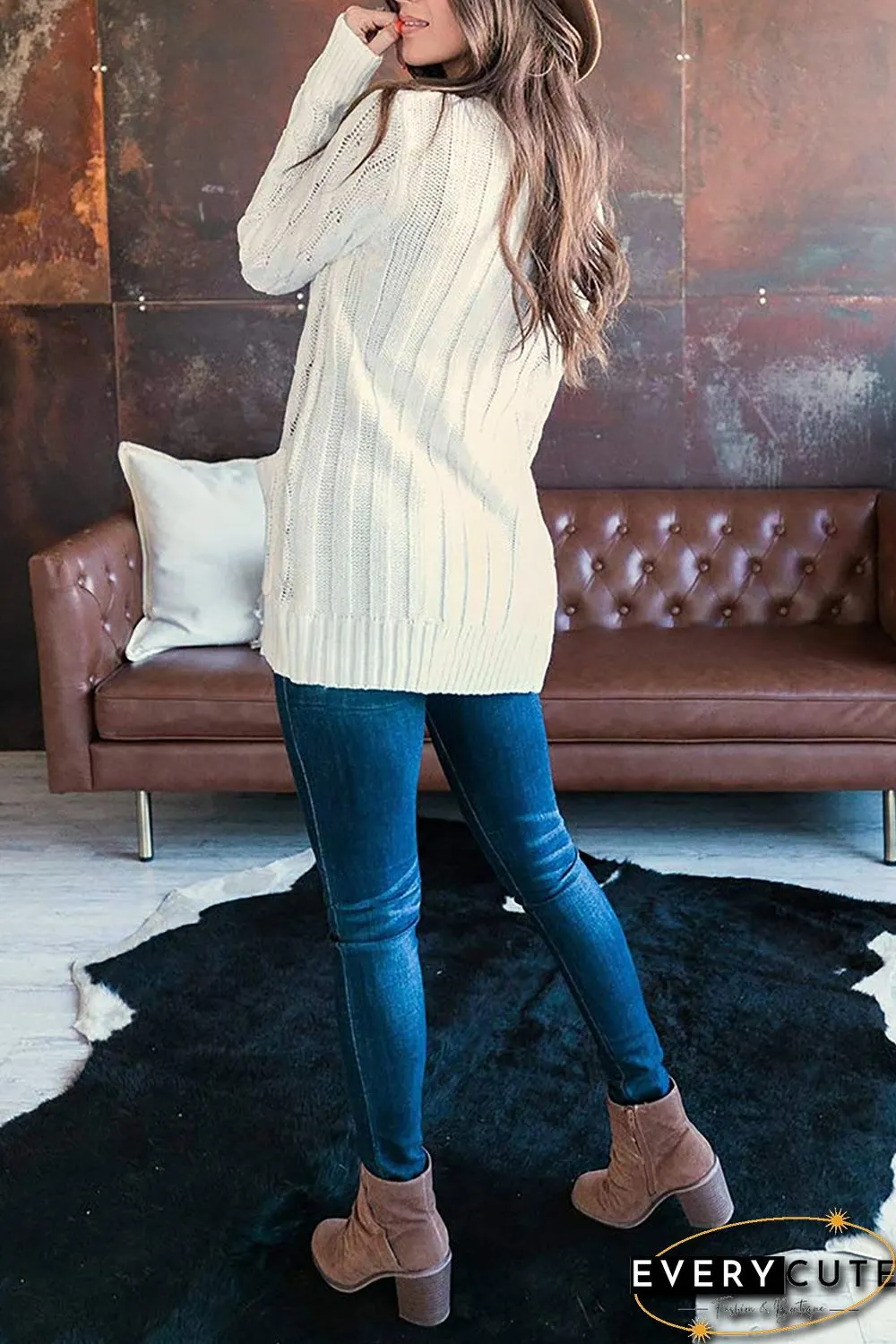 White Button Pocket Knit Cardigan
