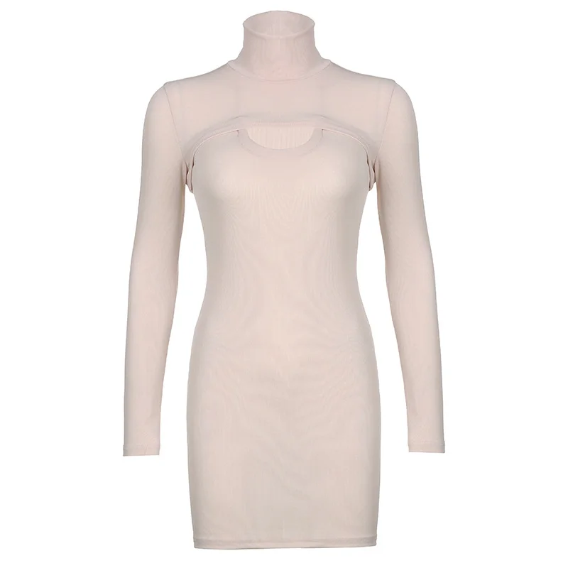 Brownm Brownm Color Autumn Tight Show Thin Sling High Collar Two Sets Of Women's Dress Woman