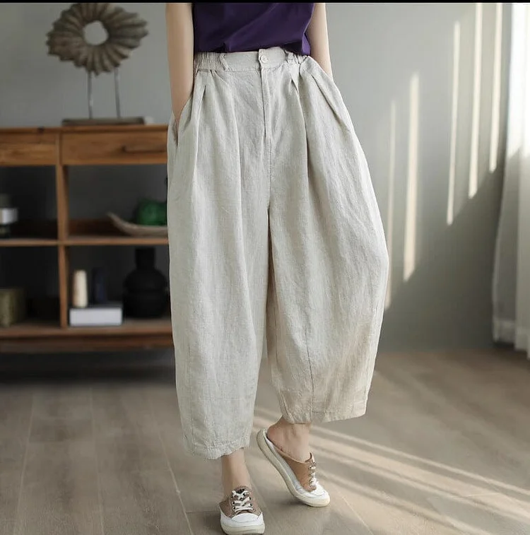 Spring Autumn Loose Linen Solid Pants