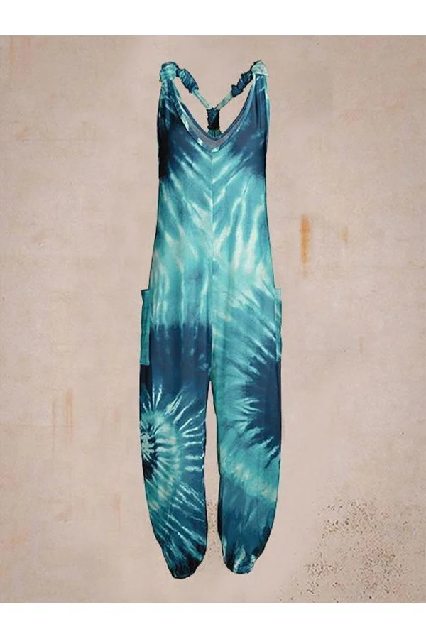 Blue Casual Summer Printed Sleeveless Jumpsuit