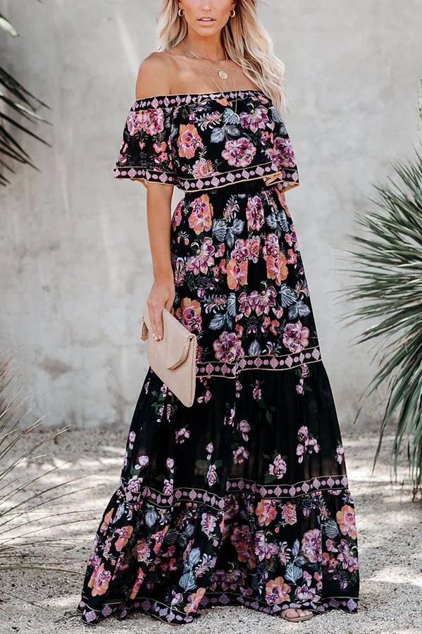 Montecito Floral Off The Shoulder Maxi Dress