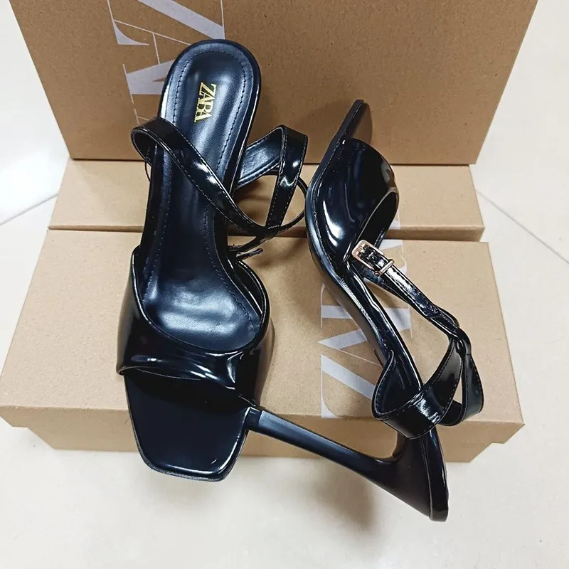 Breakj Breakj New Niche Leather Cat With Exposed Toe Sandals Women French Retro Simple Thin Tie Shoes