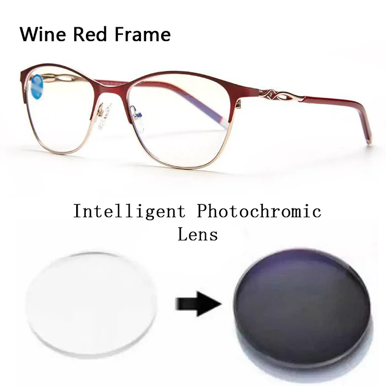 Women Cat Eye Photochromic Myopia Glasses Female Metal Nearsighted Sunglasses Ladies Travel Driving Shortsighted Spectacles 0~-6