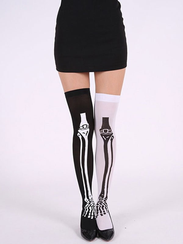 Skeleton Print High Socks Halloween Cosplay Socks-elleschic