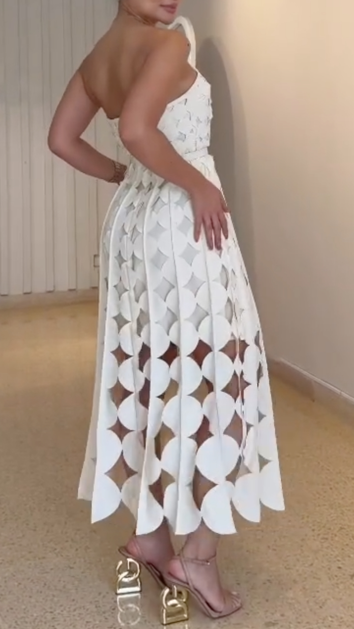 Women's Strapless Dress: Geometric Cutouts, Waist-Cinching, Elegant Style image 2
