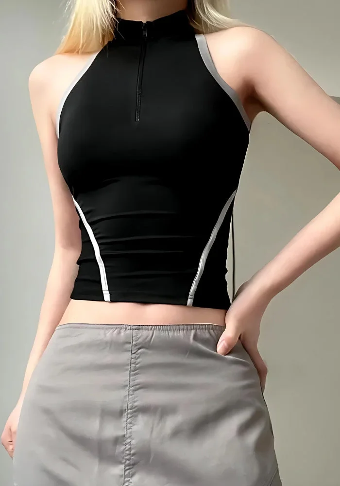 Brownm Open Back Zip-Up Top