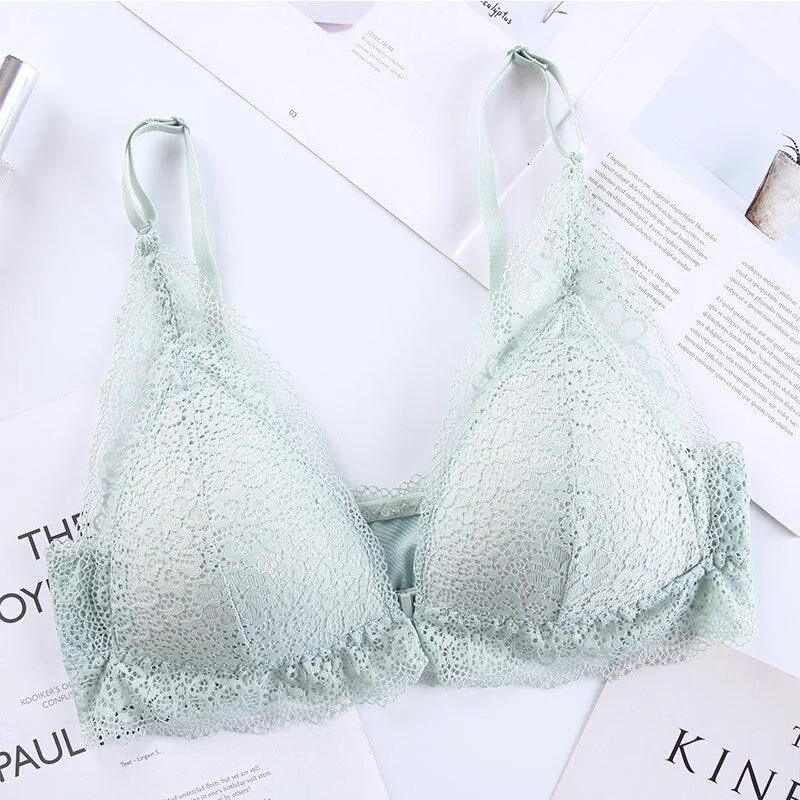 Hot women's sexy seamless seamless bra ladies comfortable front opening and closing wireless lace bra