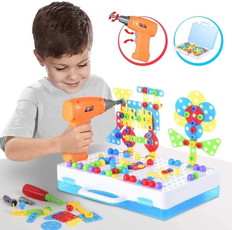 blocks game with toy drill screwdriver tool set