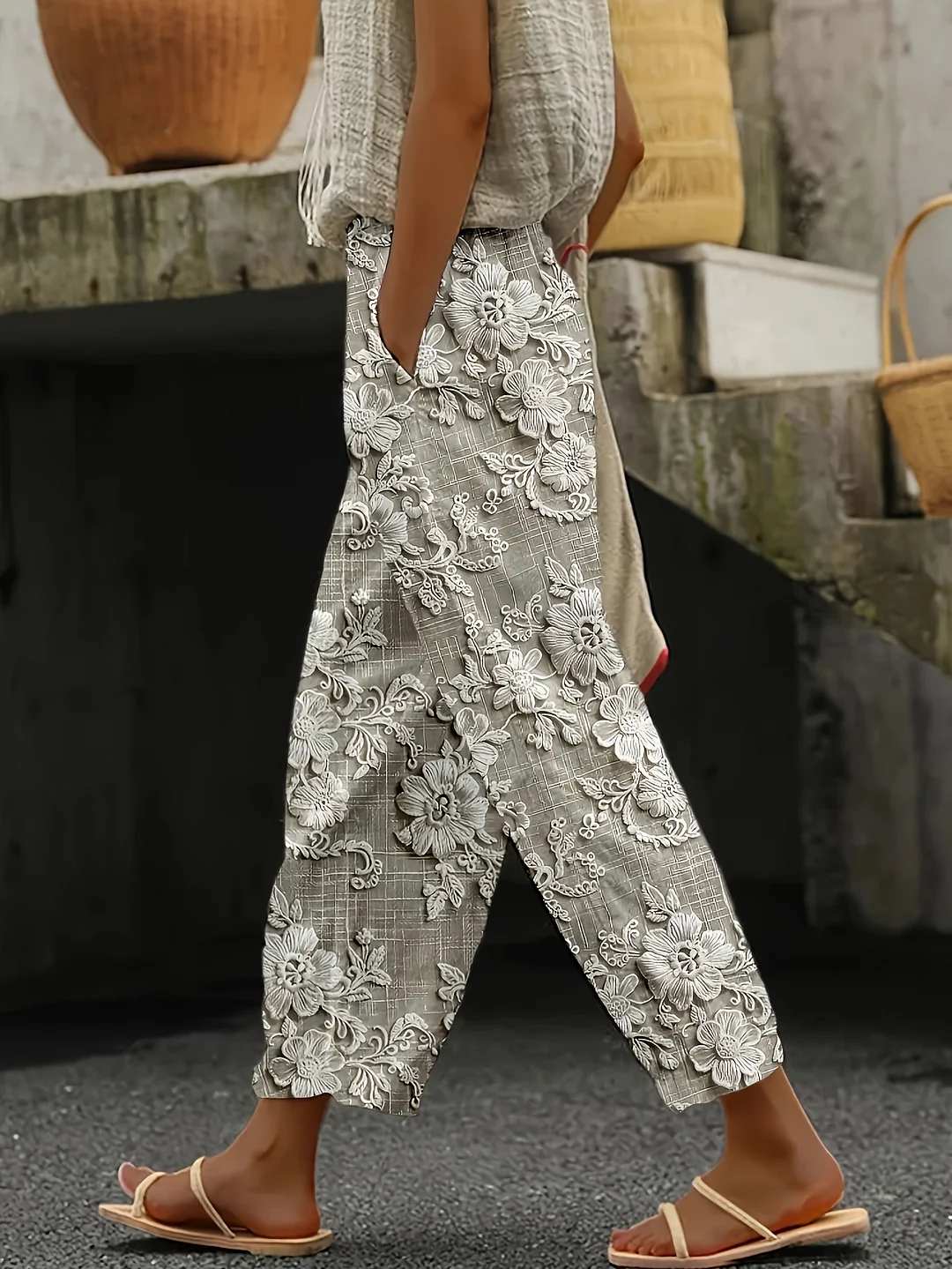 2025 Spring/Summer Women's Casual Straight-Leg Pants With Geometric Digital 3d Print - Machine Washable All-Season Comfort, Pockets & Relaxed Fit For Streetwear & Seaside Resort Style, Casual Wear Pants | Geometric Print Pants | Lightweight Fabric | IFYHOME