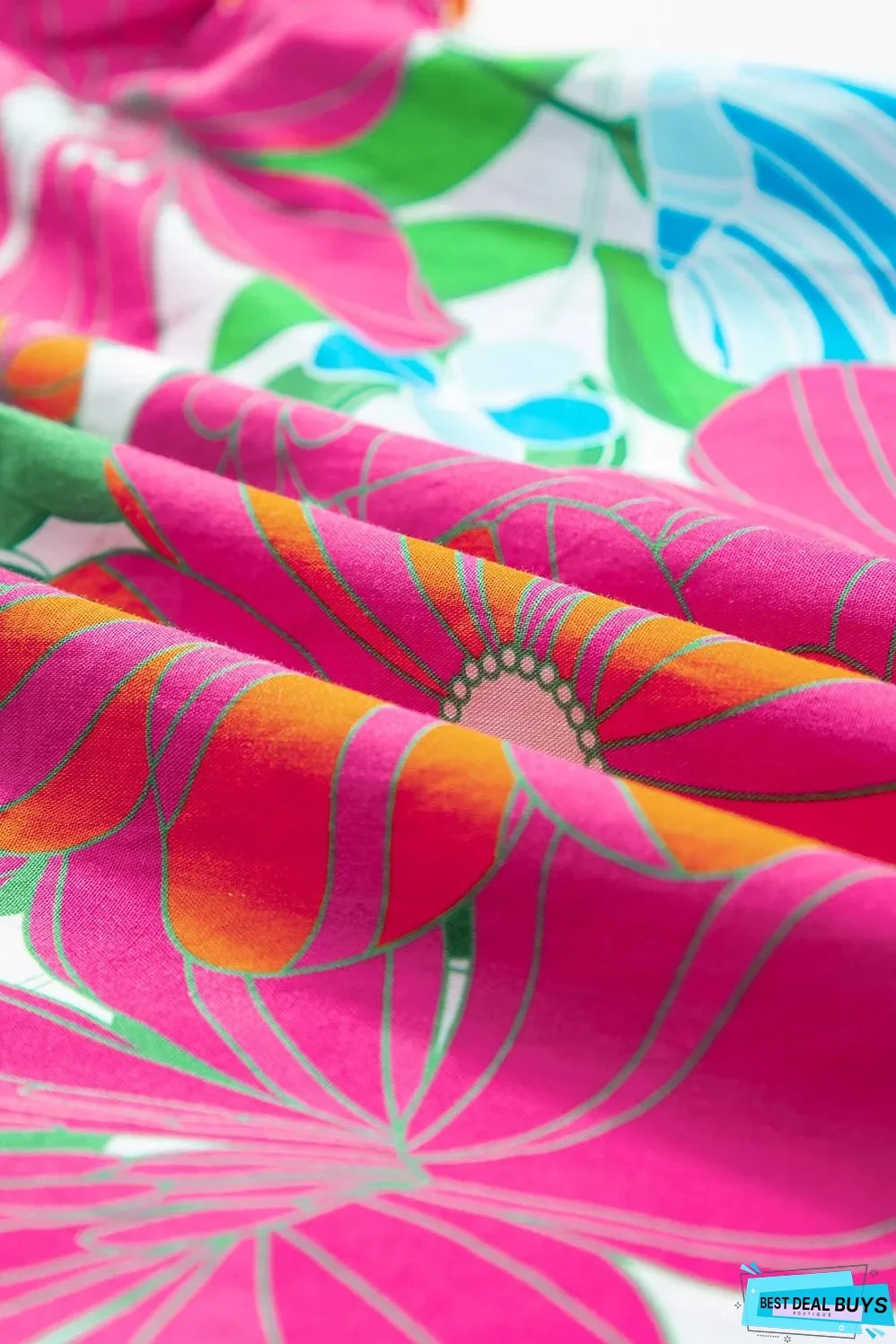 Ruffled Printed Notched Cap Sleeve Blouse