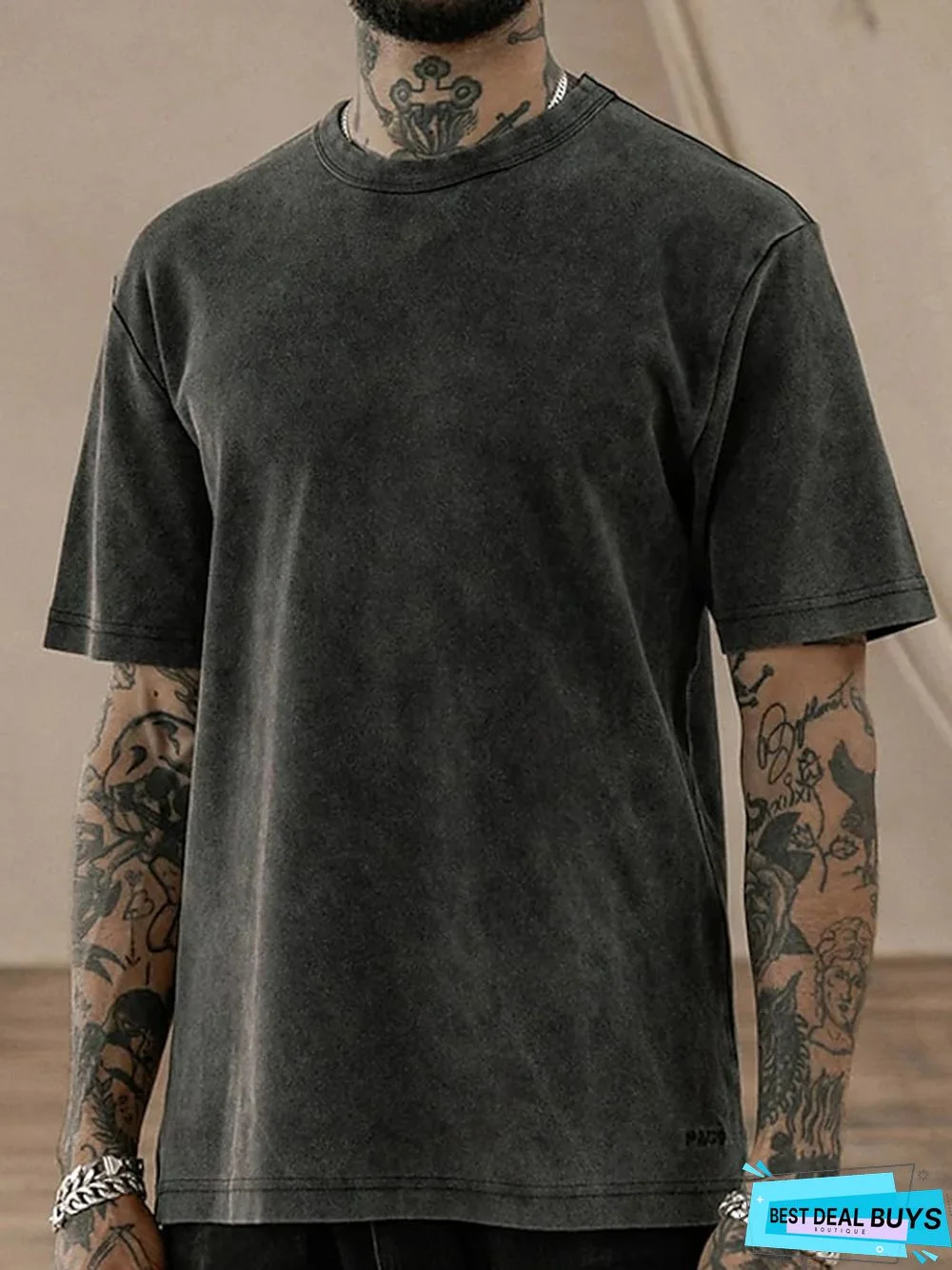 Men's 100% Cotton Acid Wash Shirt Oversized Shirt Plain Crew Neck Daily Wear Vacation Short Sleeve Clothing Apparel Fashion Sport Casual