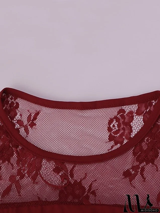 Women's Plus Size Party Dress Solid Color Crew Neck Lace 3/4 Length Sleeve Spring Summer Casual Prom Dress Midi Dress Party Work Dress / Lace Dress / Homecoming Dress