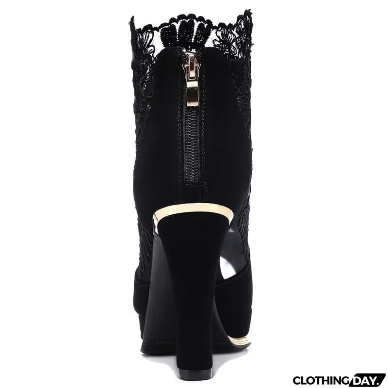 Women's High Quality Sexy Lace Dress High Heel Sandals Shoes