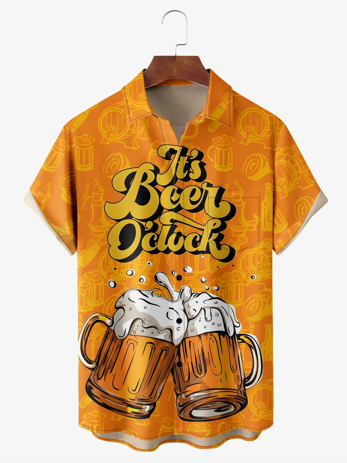 It's Beer O'clock Chest Pocket Short Sleeve Casual Shirt PLUSCLOTHESMAN
