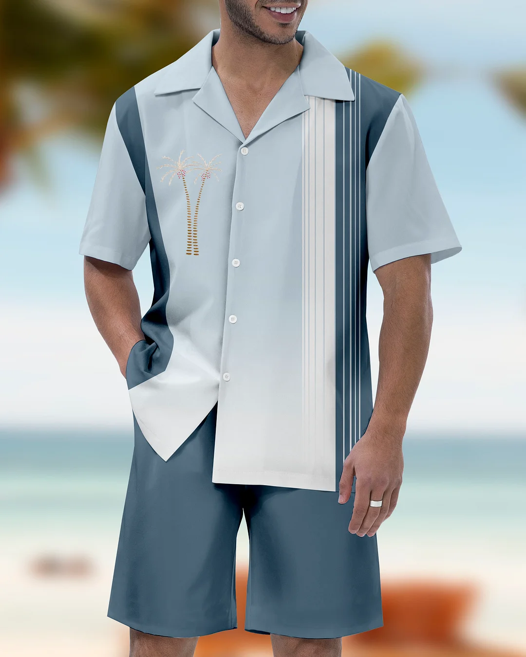 Men's Parrot Head Party Hawaiian Cuban Collar Short Sleeve Shirt Set 058