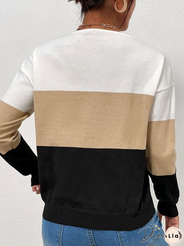 Color Blocking V-neck Sweater