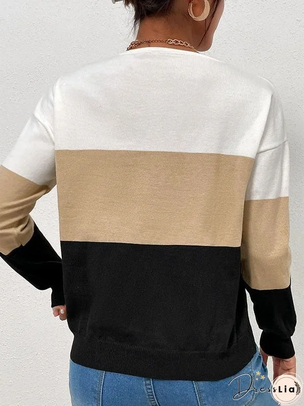 Color Blocking V-neck Sweater