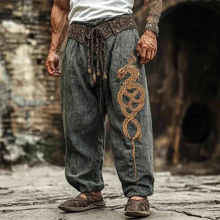 Celtic Myth Dragon Totem Men's Linen Casual Pants