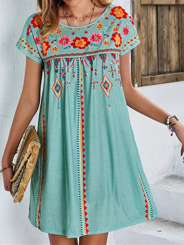 Women's Summer Short Sleeve Scoop Neck Print Loose Casual Fashion Dress
