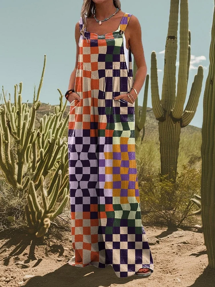 Women's Retro Pattern Hippie Print Casual Jumpsuit