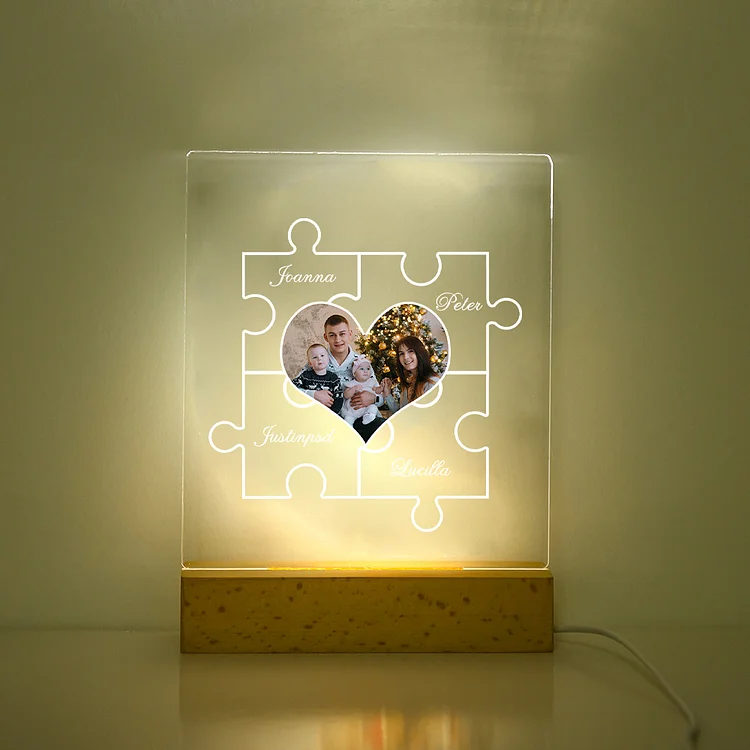 Lampe de chevet LED En forme de coeur photo Personnalisé avec 4 Prénoms Personnalisé Jessemade FR