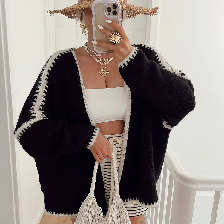 Women's Knitted Sweater Loose Casual INS Style Open Front Solid Sweater