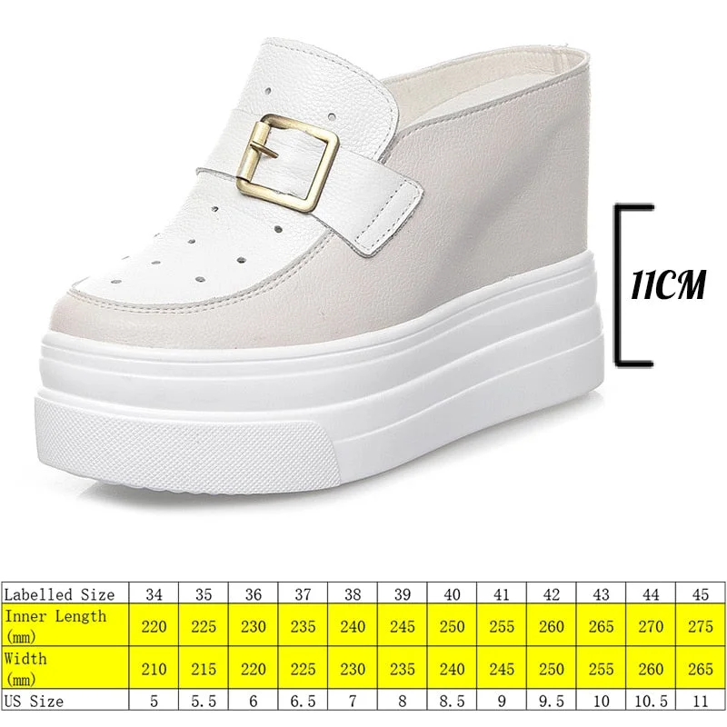 Fujin 11cm Platform Wedge Women Mules Shoes Genuine Leather Za Fashion Chunky Women Sandals Slippers Slides Shoes Sneakers