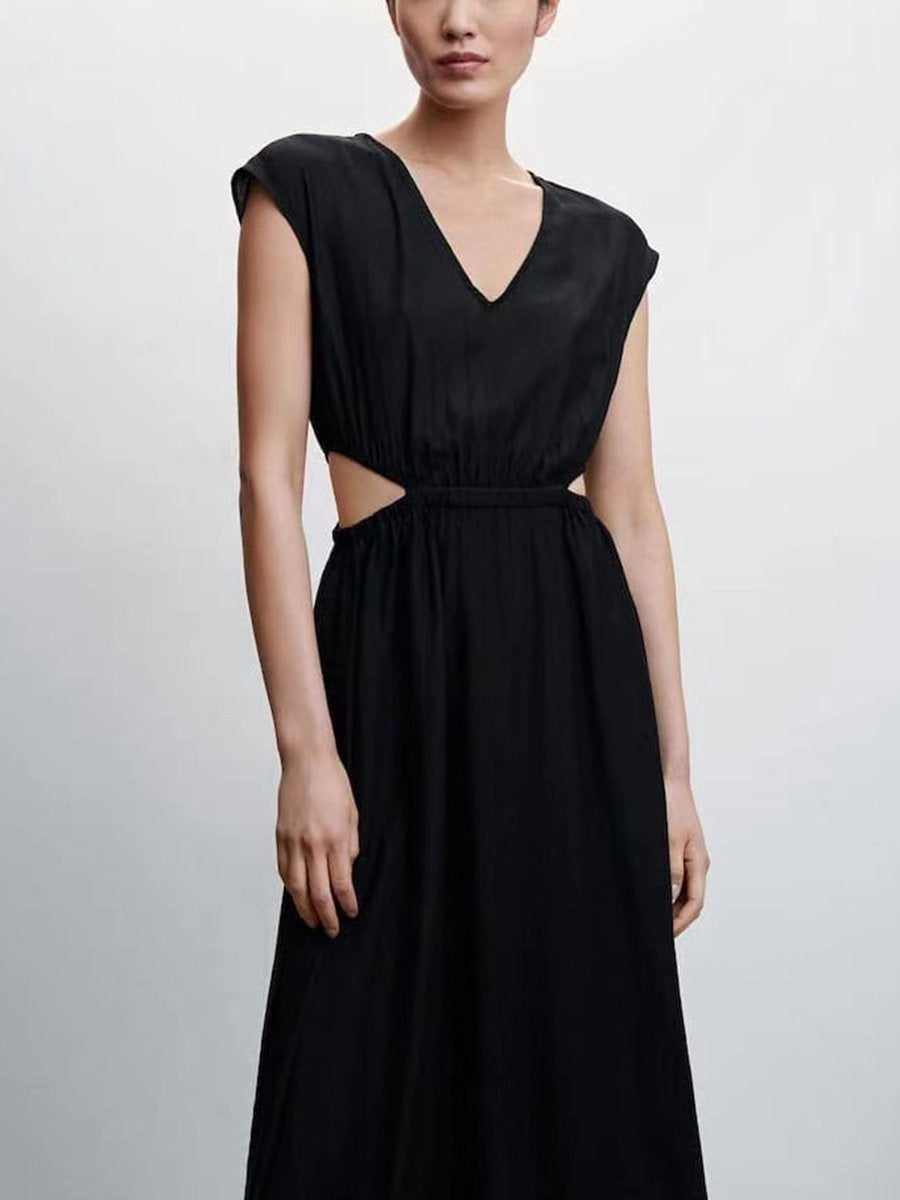 V Neck Sleeveless Hollow Out Midi Dress