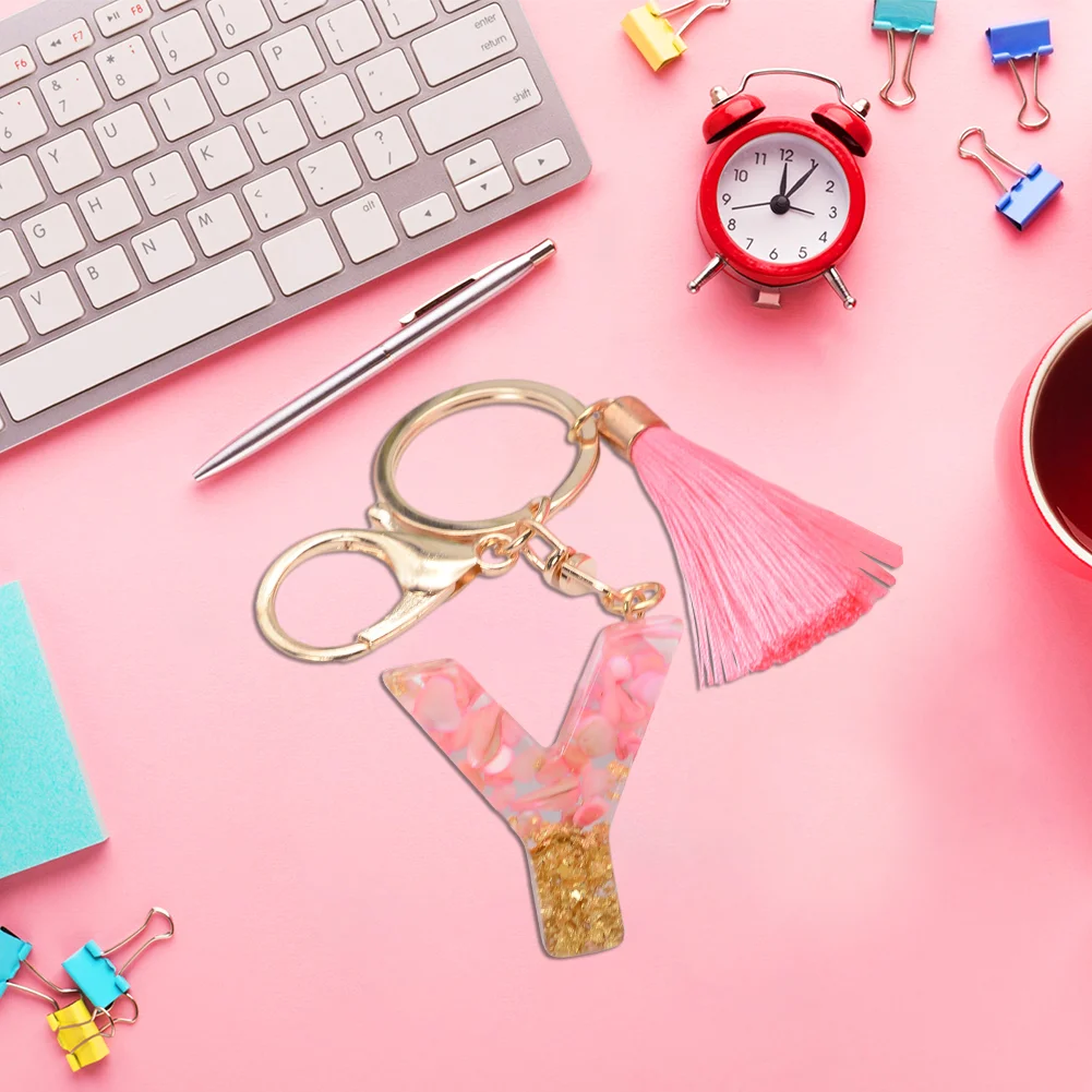 Resin Initial Key Ring with Tassel Alphabet Keyring for Car Keys Wallet Handbags