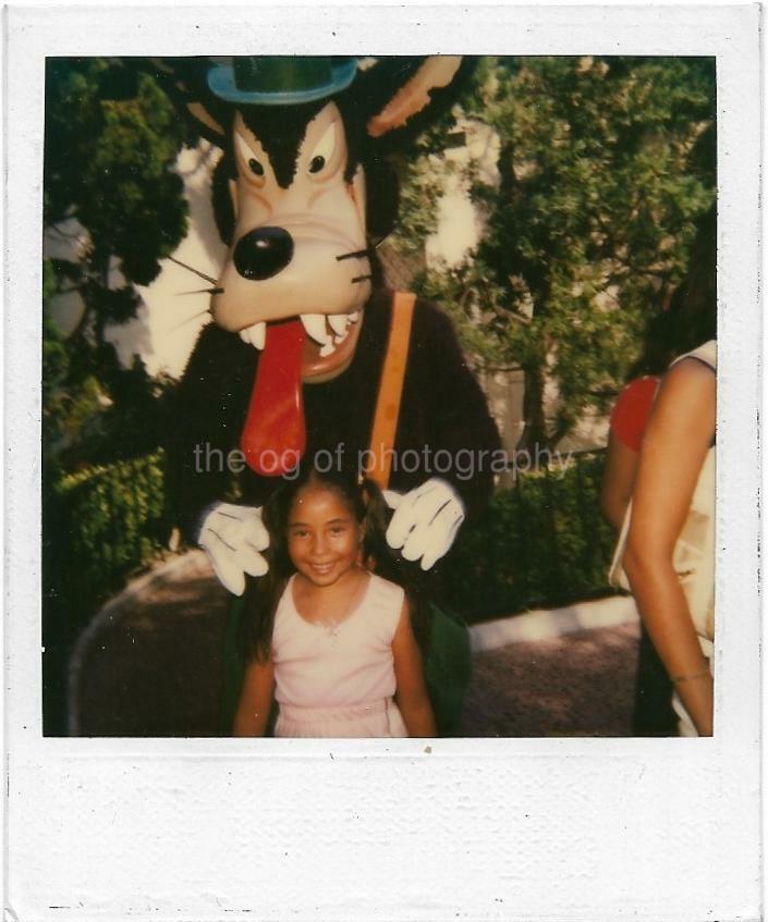 POLAROID Found Photo Poster painting BIG BAD WOLF OriginalColor YOUNG GIRL 17 27