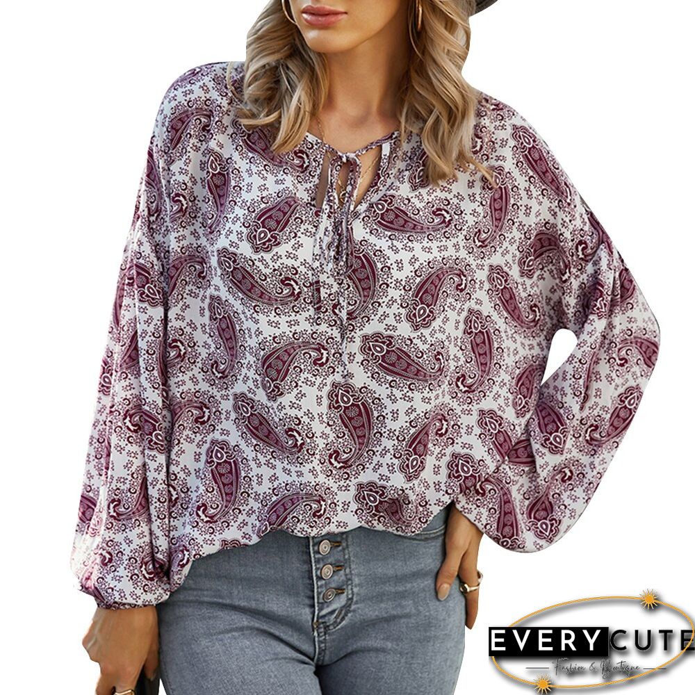 Sale Women Vintage Floral Print Casual Blouse Shirts Women Bow Tie Chiffon Chic Office Female Long Sleeve Femininas Blusas D30