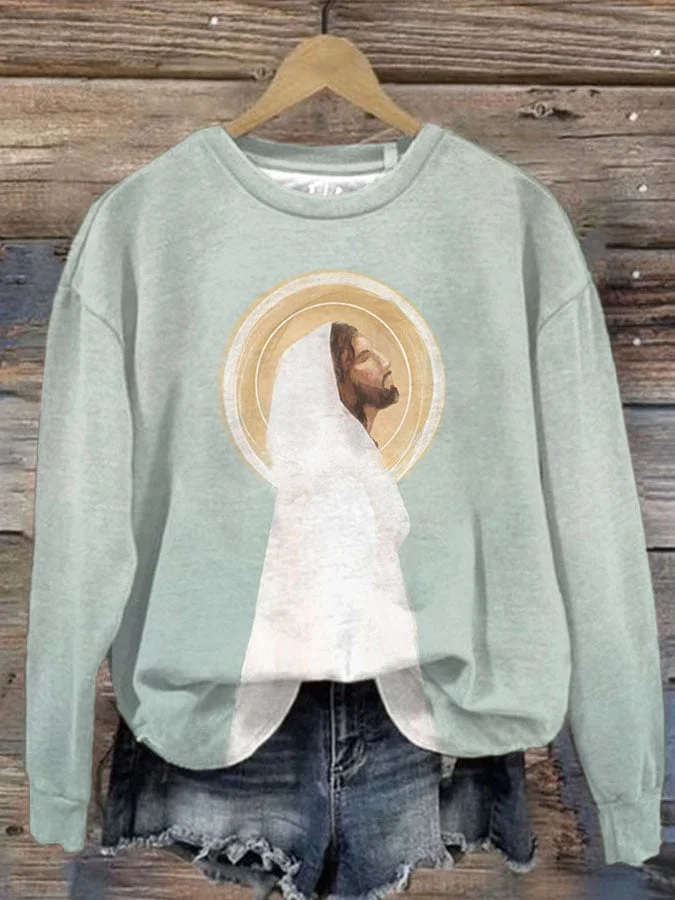 Women's Casual Prince of Peace Christ Illustration Print Long Sleeve Sweatshirt