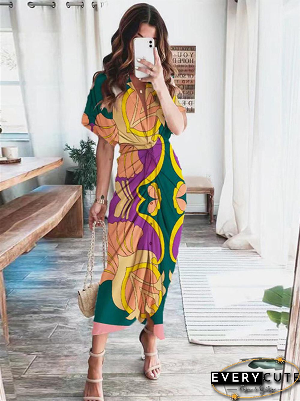Summer New Bohemian Printed Fashionable Satin Dress