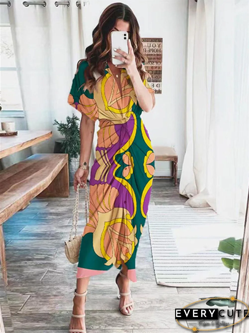 Summer New Bohemian Printed Fashionable Satin Dress