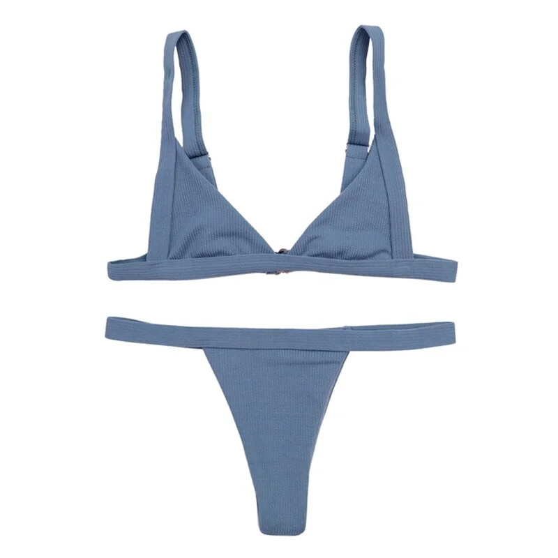 Sexy Brazilian Swimwear Women Bikini Set Solid Color Bandeau Low Waist Bottom Swimsuit Swimwear Bathing Suit Biquini Mujer
