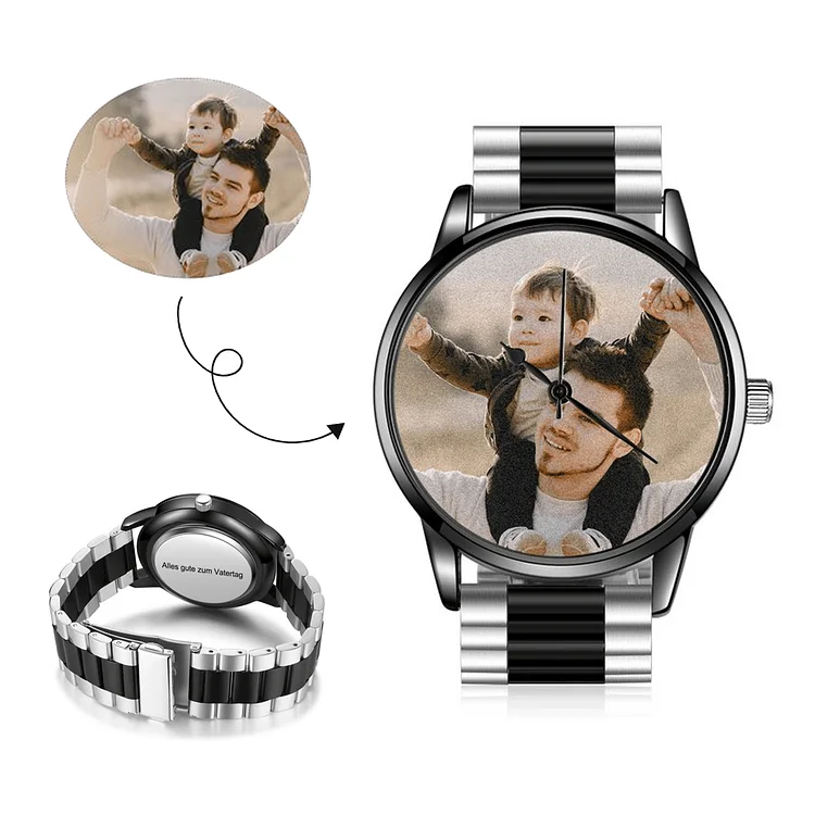 Kettenmachen Herren Personalisierte Foto & Text Armbanduhr - Vatertag Geschenk