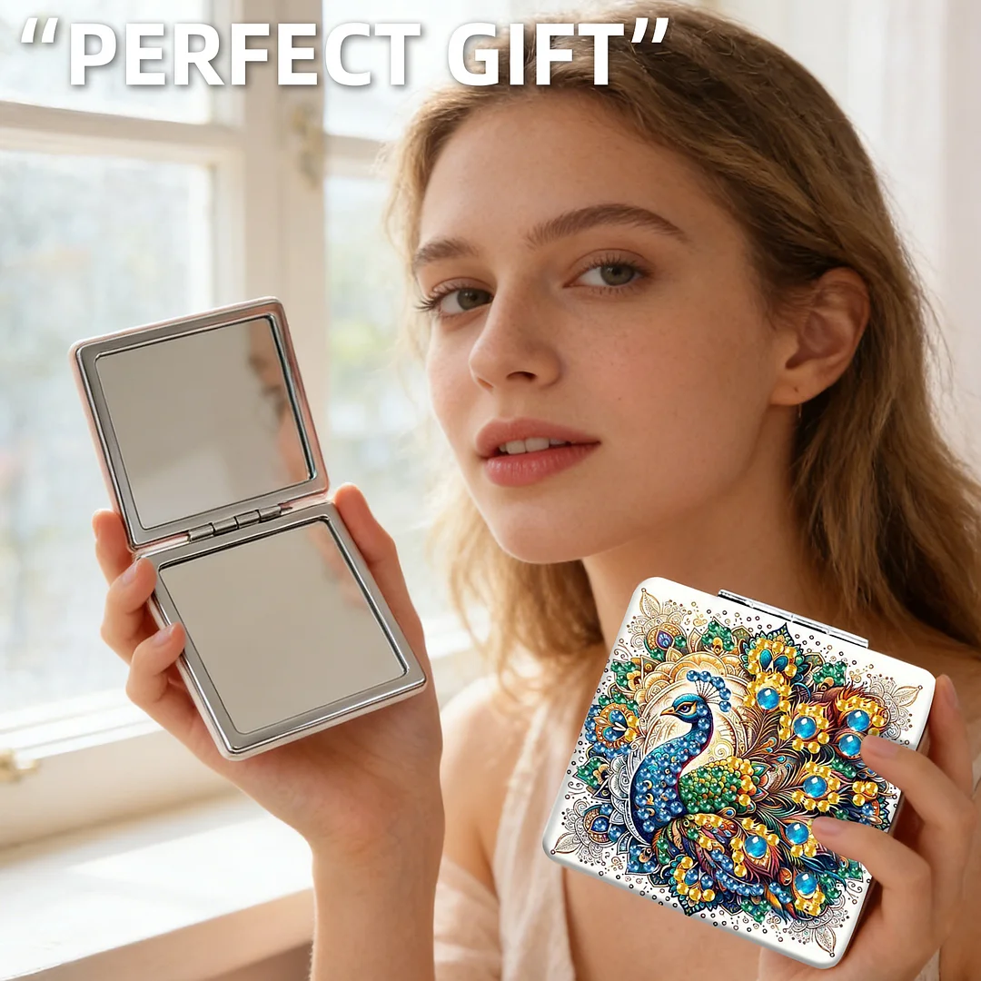 Yellow Peacock DIY Special Shaped Diamond Painting Compact Mirror Kits Diamond Art Painting Pocket Mirror for Adults and Beginners