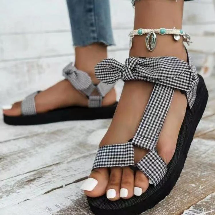 Women Multi-color Selection Bowknot Velcro Casual Sandals Shoes