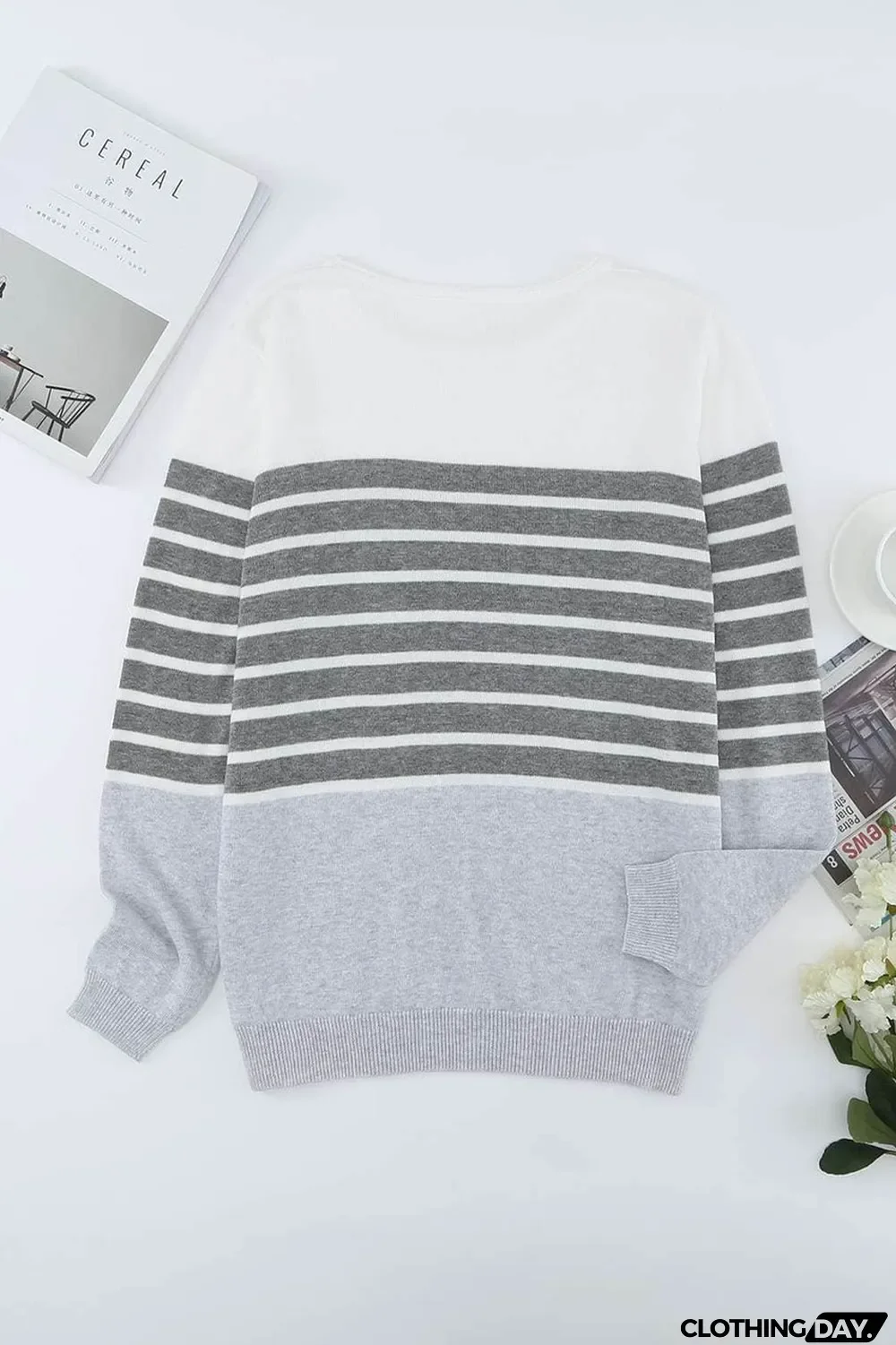 Gray Striped Colorblock Sweater