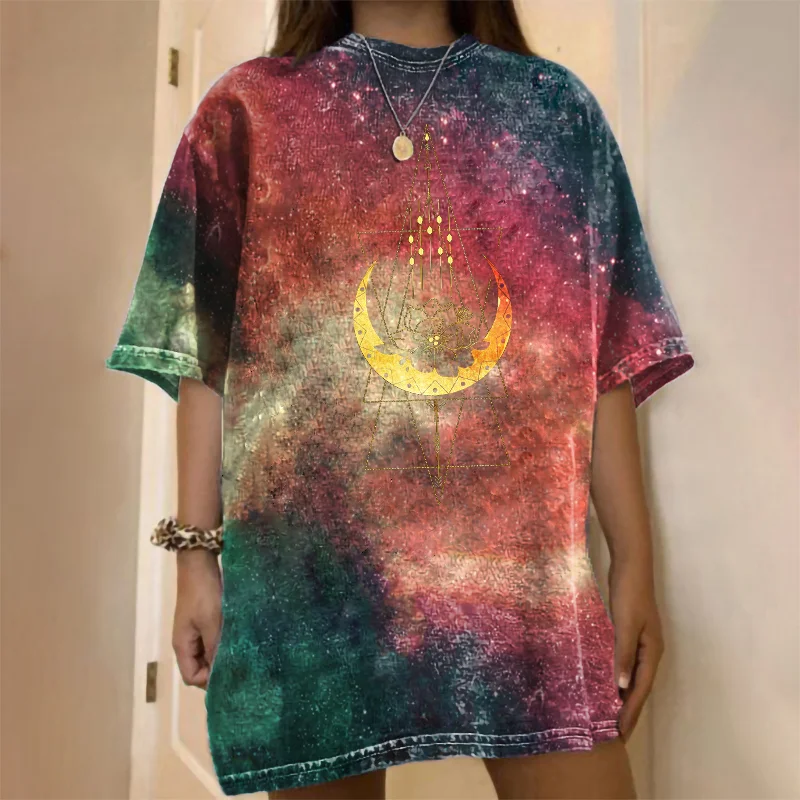   Shiny Lotus Moon Print Designer T-shirt - Neojana