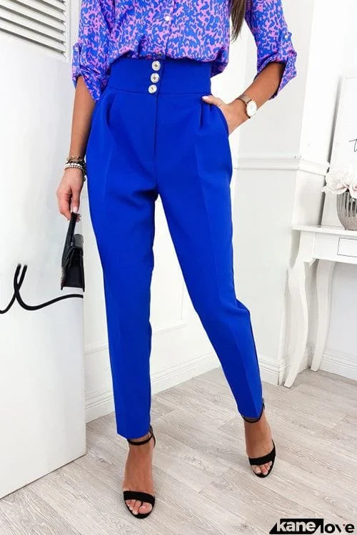 Button High Waist Trouser Pants