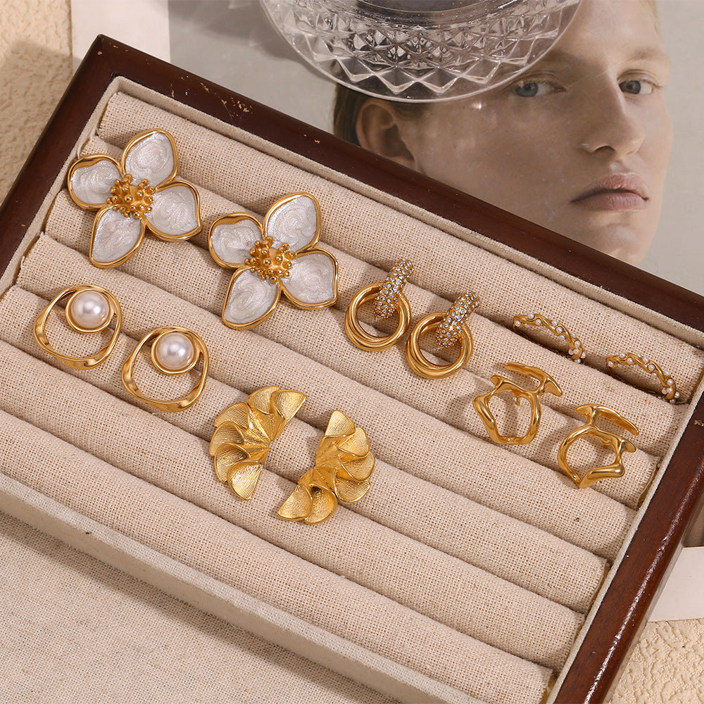 Niche Design Personality Earrings Stainless Steel 18K Gold Plated Geometric Petal Earrings For Women