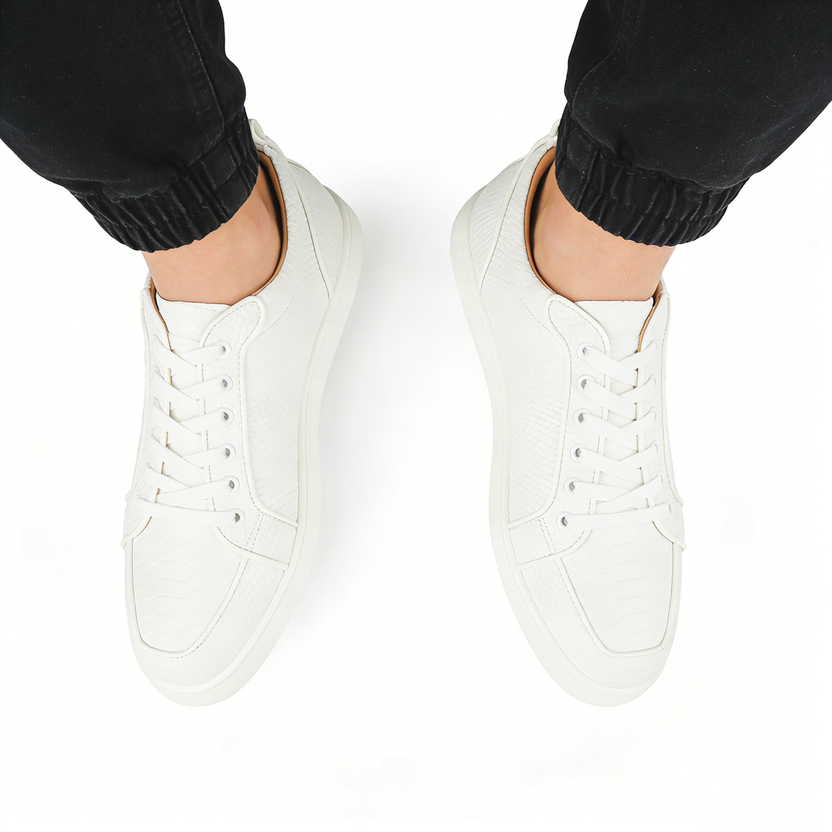 Merumote Gentleman's  White Snakeskins Red Bottom Sneakers Shoes-MERUMOTE