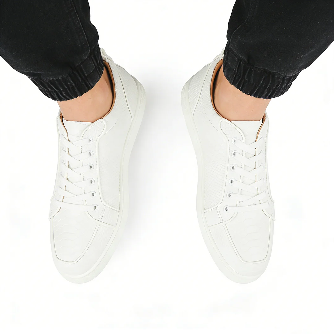 Merumote Gentleman's  White Snakeskins Red Bottom Sneakers Shoes-MERUMOTE