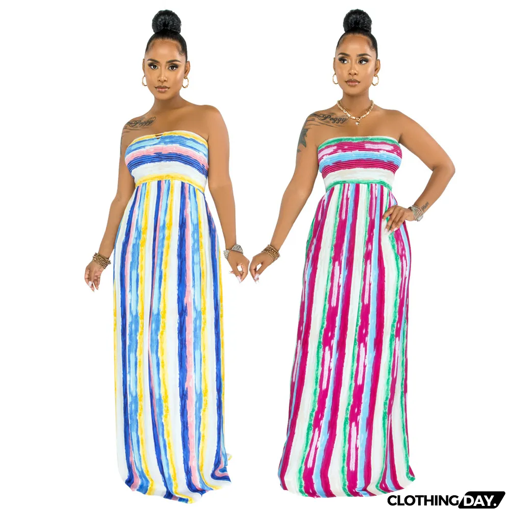Sexy Printed Off Shoulder Strapless Maxi Dress