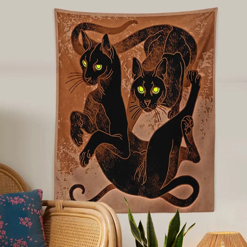 Cat Witchcraft Tapestry ysterious Divination Baphomet Aesthetic Room Decor Hippie Home Mattress Bedroom Decor Boho Home Decor
