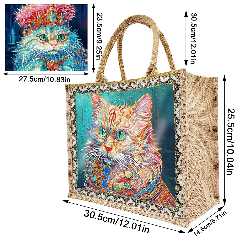 [Upgrade - Waterproof Bag]DIY Cat Linen Diamond Painting Tote Bag Replaceable Canvas for Women Adults