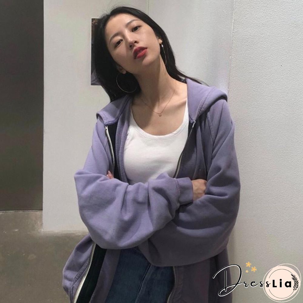 Vintage Sweatshirt Women Fashion Long Sleeve Zip Up Hoodies Oversized Printed Thick Jacket Female Clothing Harajuku Pullover New